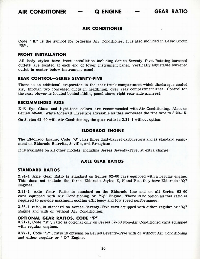 1960 Cadillac Optional Specifications Manual Page 1